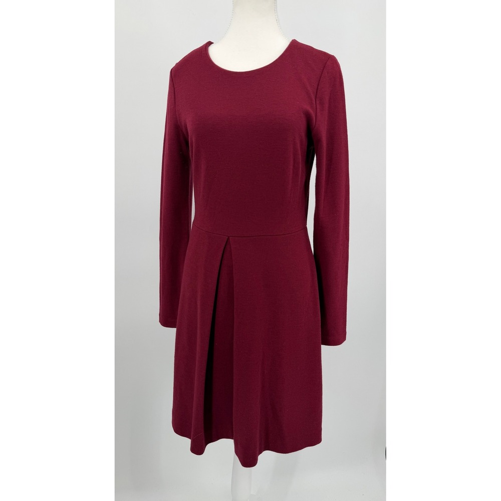 Madewell Burgundy Long Sleeve Fit and Flare Pleated Knit Dress Size 6